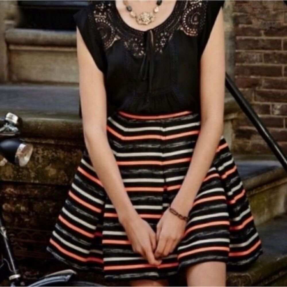 Anthropologie HD in Paris Black Neon Ribbon Circle Skirt